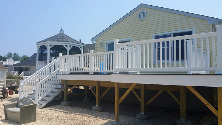 Bayville, NJ house after raising, rear view