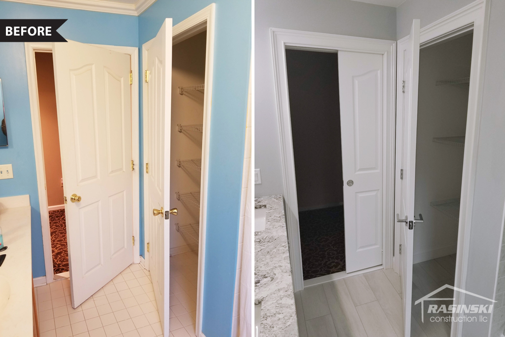 Pocket Door Installation in Ocean County NJ Bathroom Remodel by Rasinski Construction