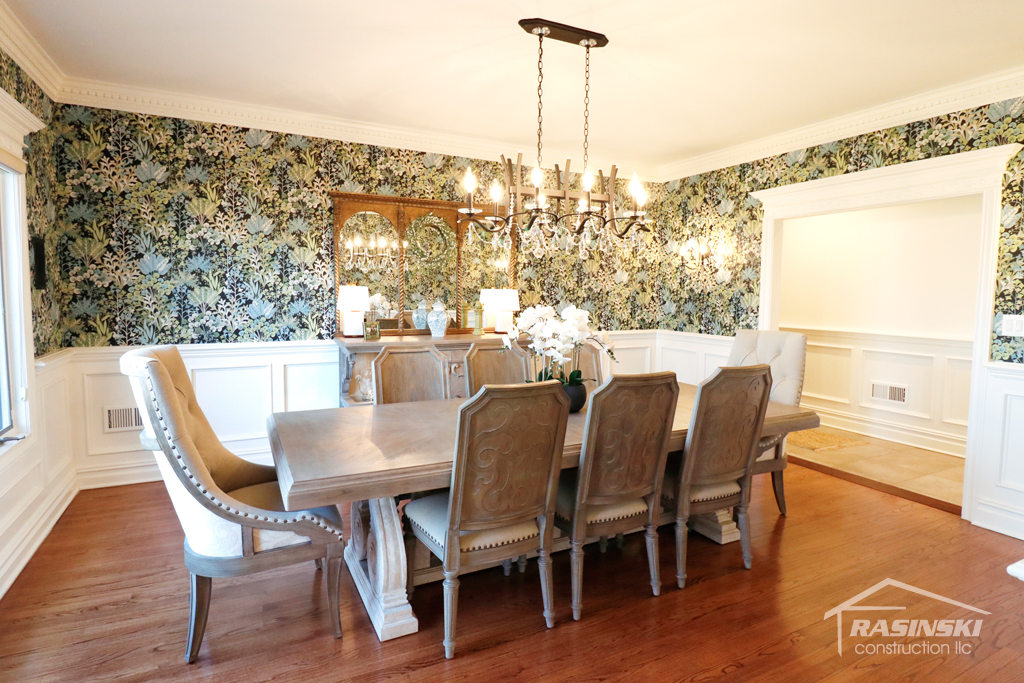 Finished dining room remodel in Colts Neck NJ, as completed by Rasinski Construction