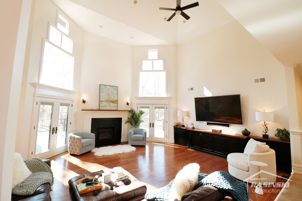 Finished living room remodel in Colts Neck NJ, as completed by Rasinski Construction