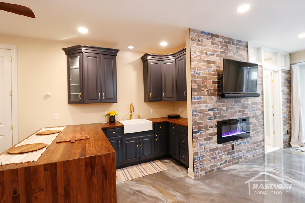 Kitchen Area in Finished Basement Project in Howell NJ by Rasinski Construction