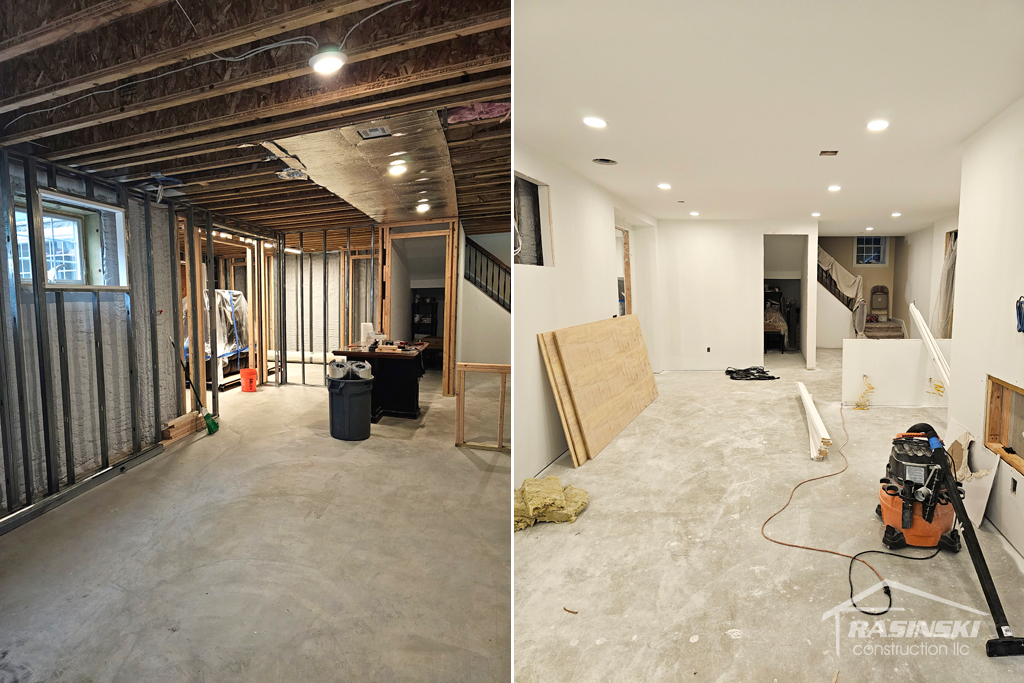 Framing and Sheetrocking Phases of a Basement Finishing Project in Howell NJ